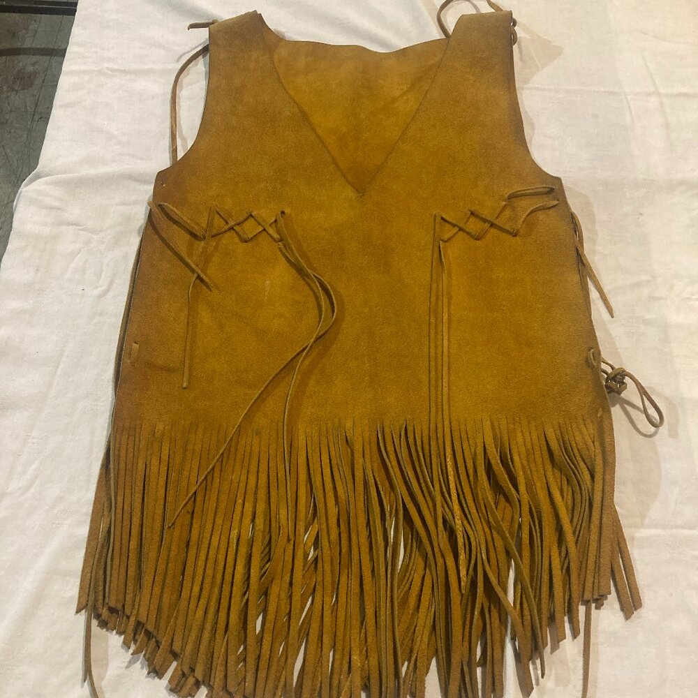 vtg 1960s western cowboy hippy boho suede fringed mens womens vest jacket small